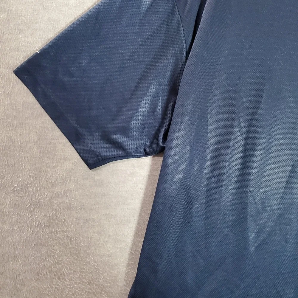 VINTAGE Nike Men Activewear Shirt Large Blue Jersey Center Logo V Neck Y2K READ